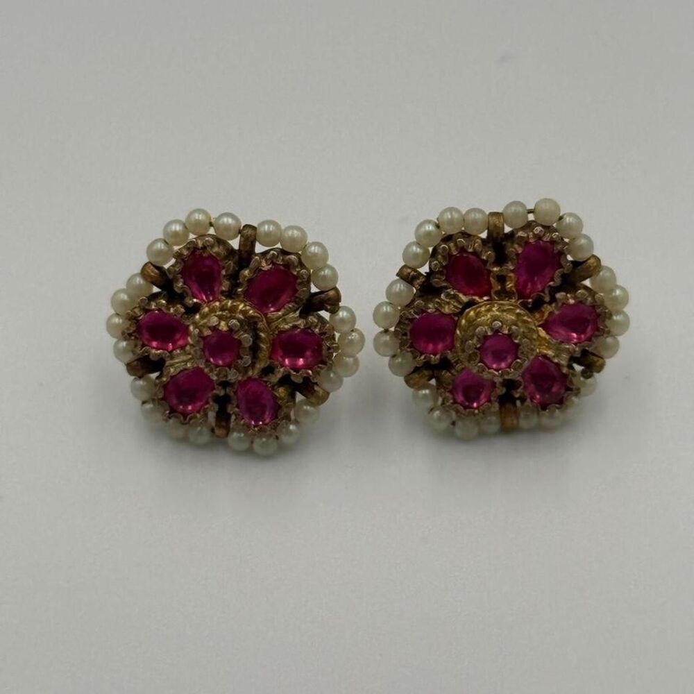 Vintage 1960 Pearl and Rhinestone Fashion Earrings